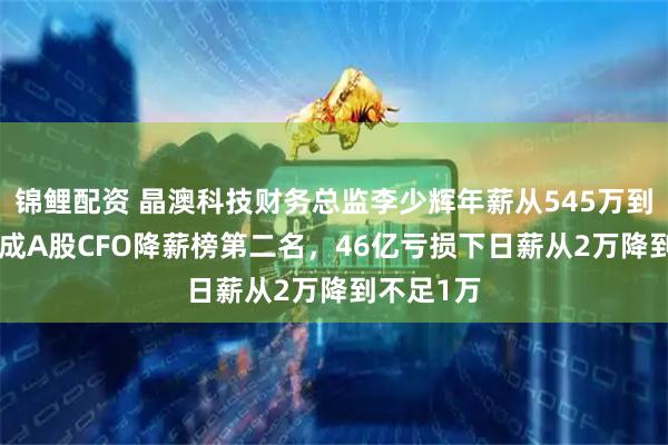 锦鲤配资 晶澳科技财务总监李少辉年薪从545万到238万，成A股CFO降薪榜第二名，46亿亏损下日薪从2万降到不足1万